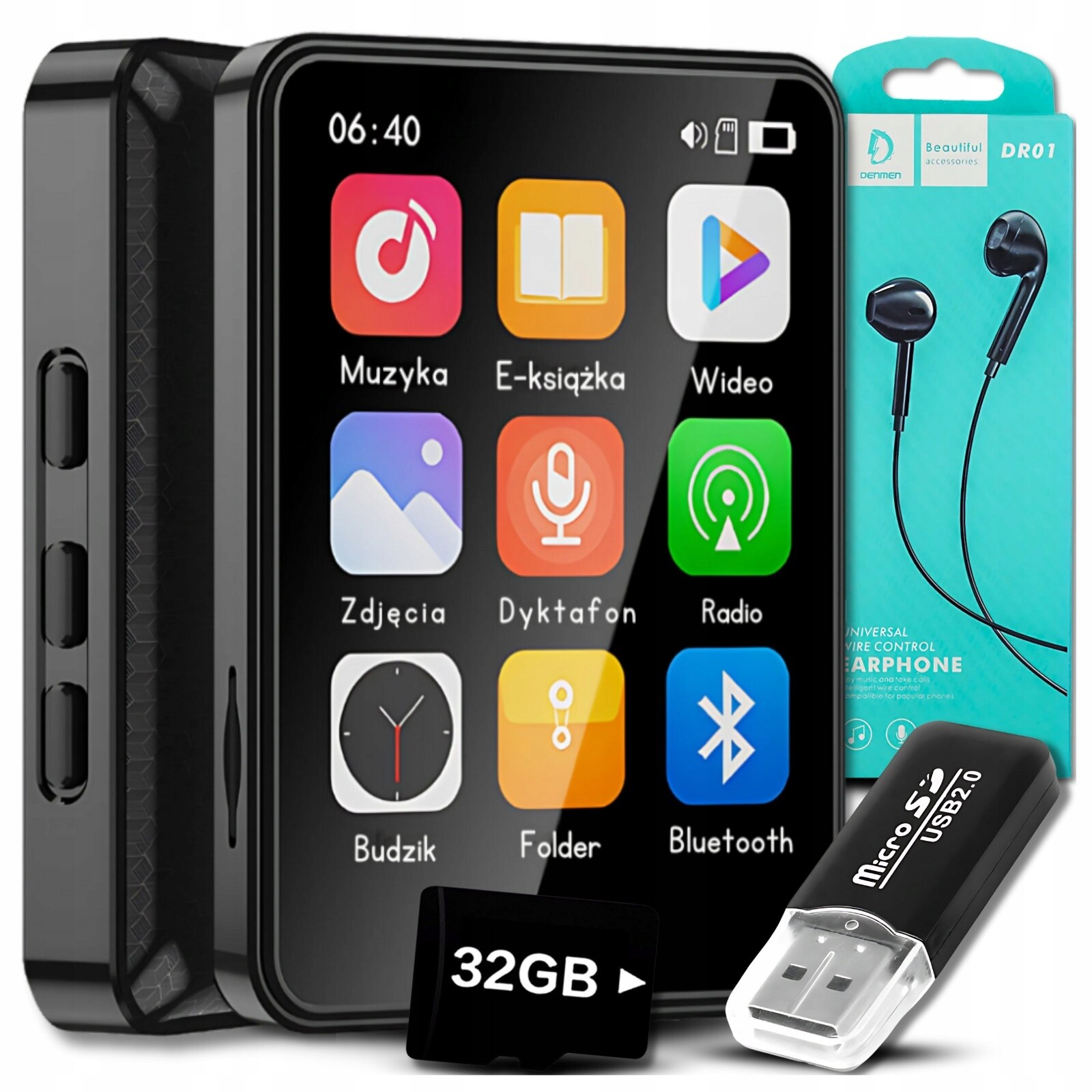 MP3 Přehrávač MP4 32GB Bluetooth Reproduktor Pl Menu Rádio Diktafon Sluchátka