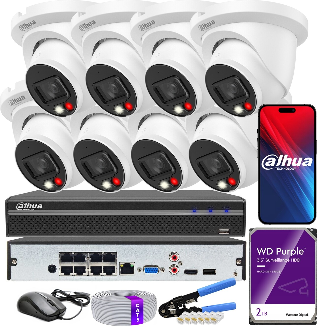 Sada pro monitorování Ip Dahua 8 kamer 6Mpx 3K IPC-HDW2649TM-S-IL 8xPoE 2TB