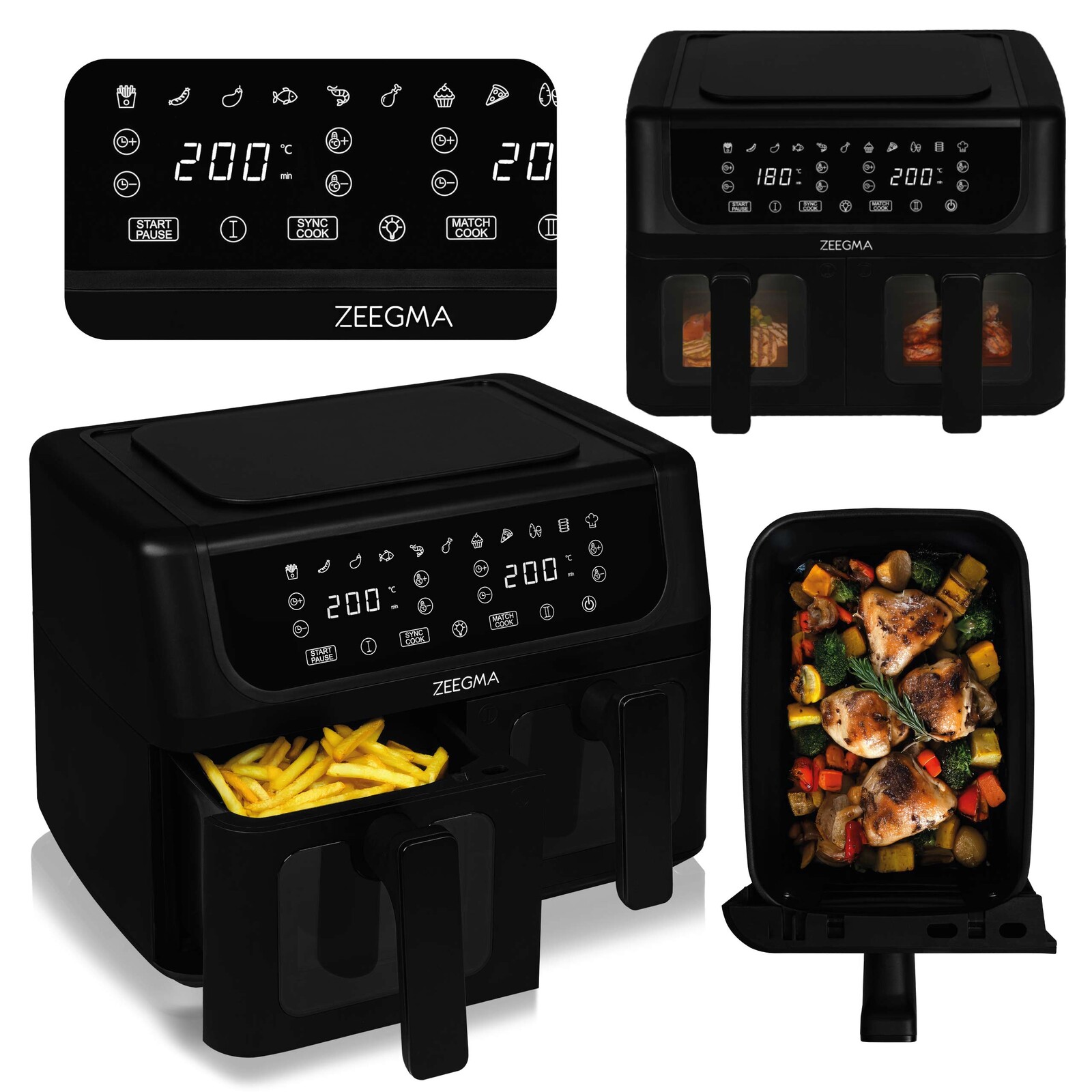 Airfryer 9 L Beztuková Fritéza Dual, Velká Fritéza XL, Dvoukomorová