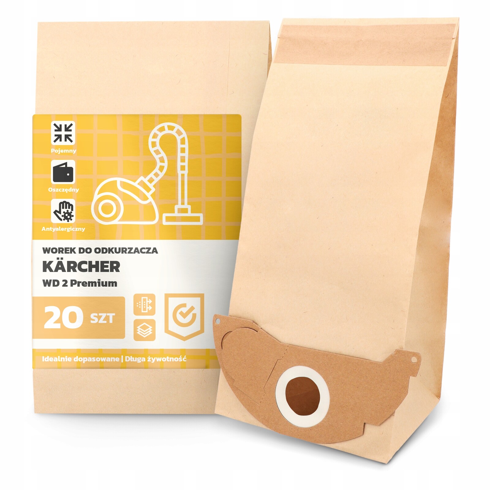 20 x Sáček Do Vysavače Kärcher Wd 2 Premium Papírový 2-vrstvový Velký Sáček