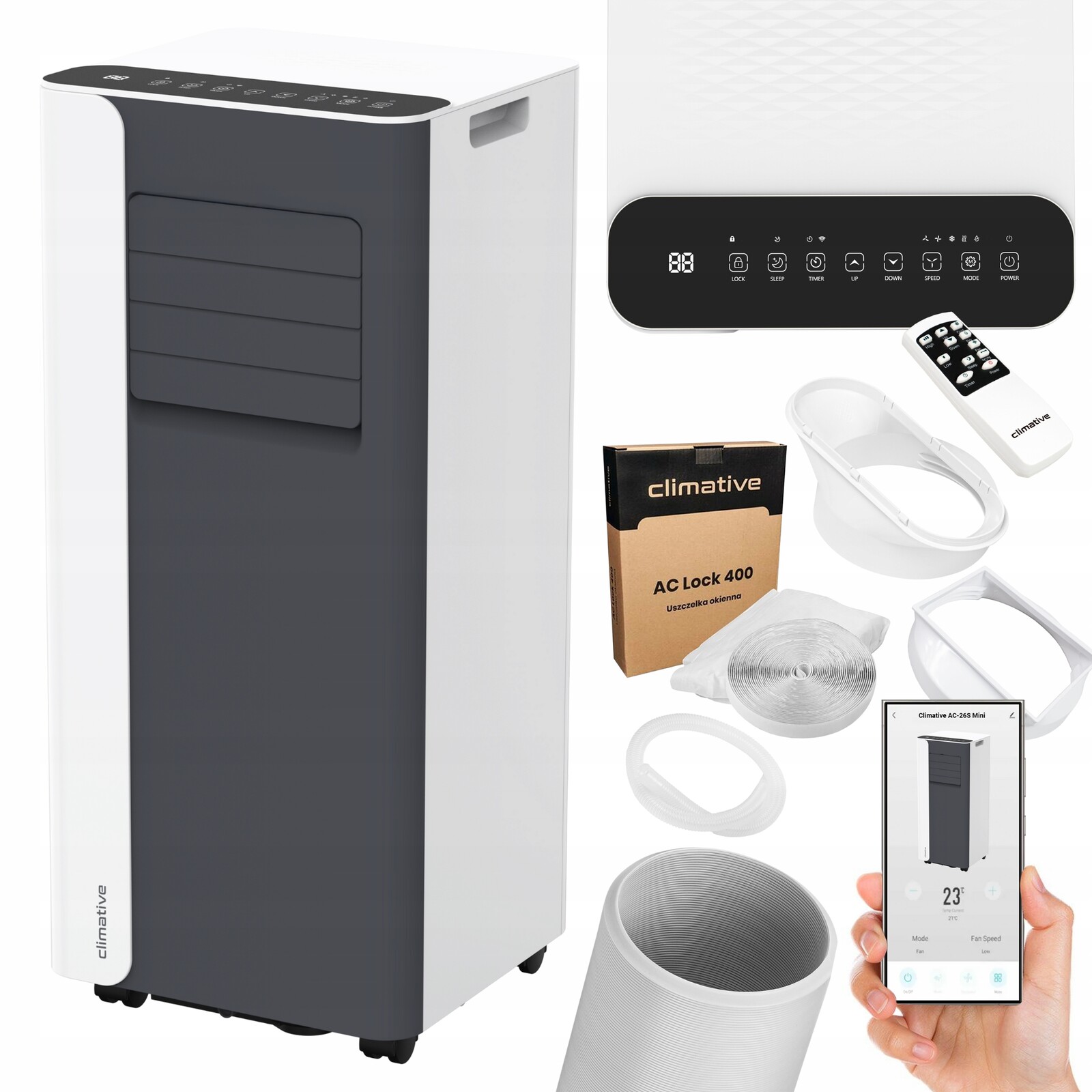 3v1 přenosný klimatizátor Mini 2,6 kW malý tichý WiFi do 26 m2 těsnění