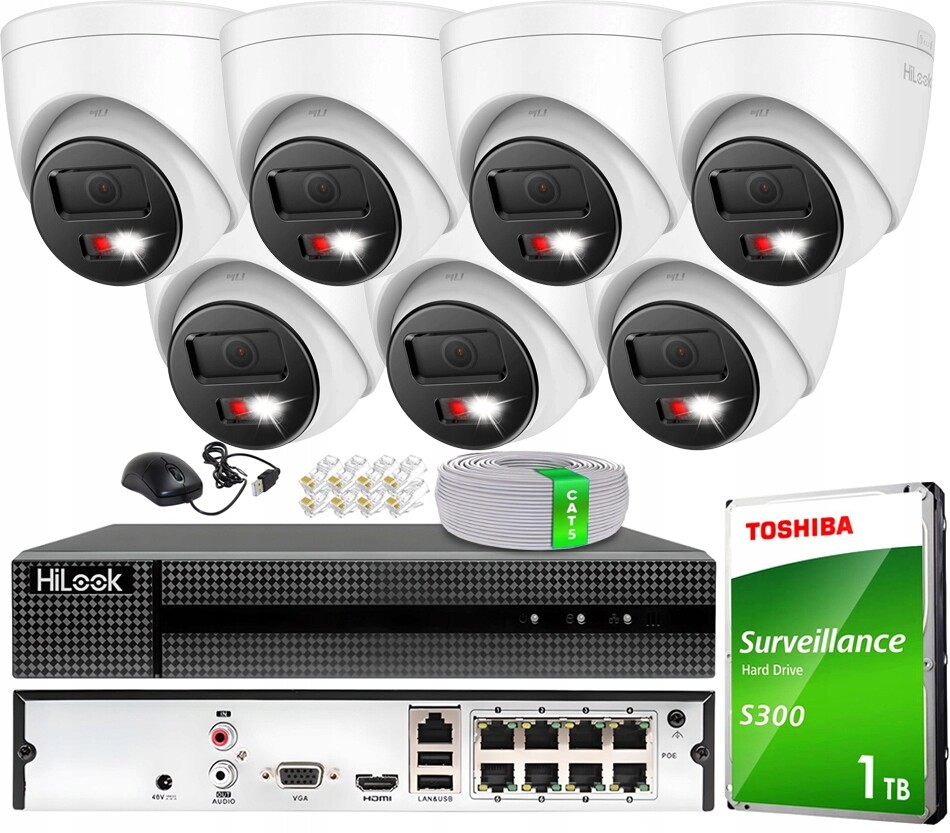 Sada monitorování Ip 8Mpx 7 kamer IPC-T280HA-LUF/SL HiLook Hikvision PoE