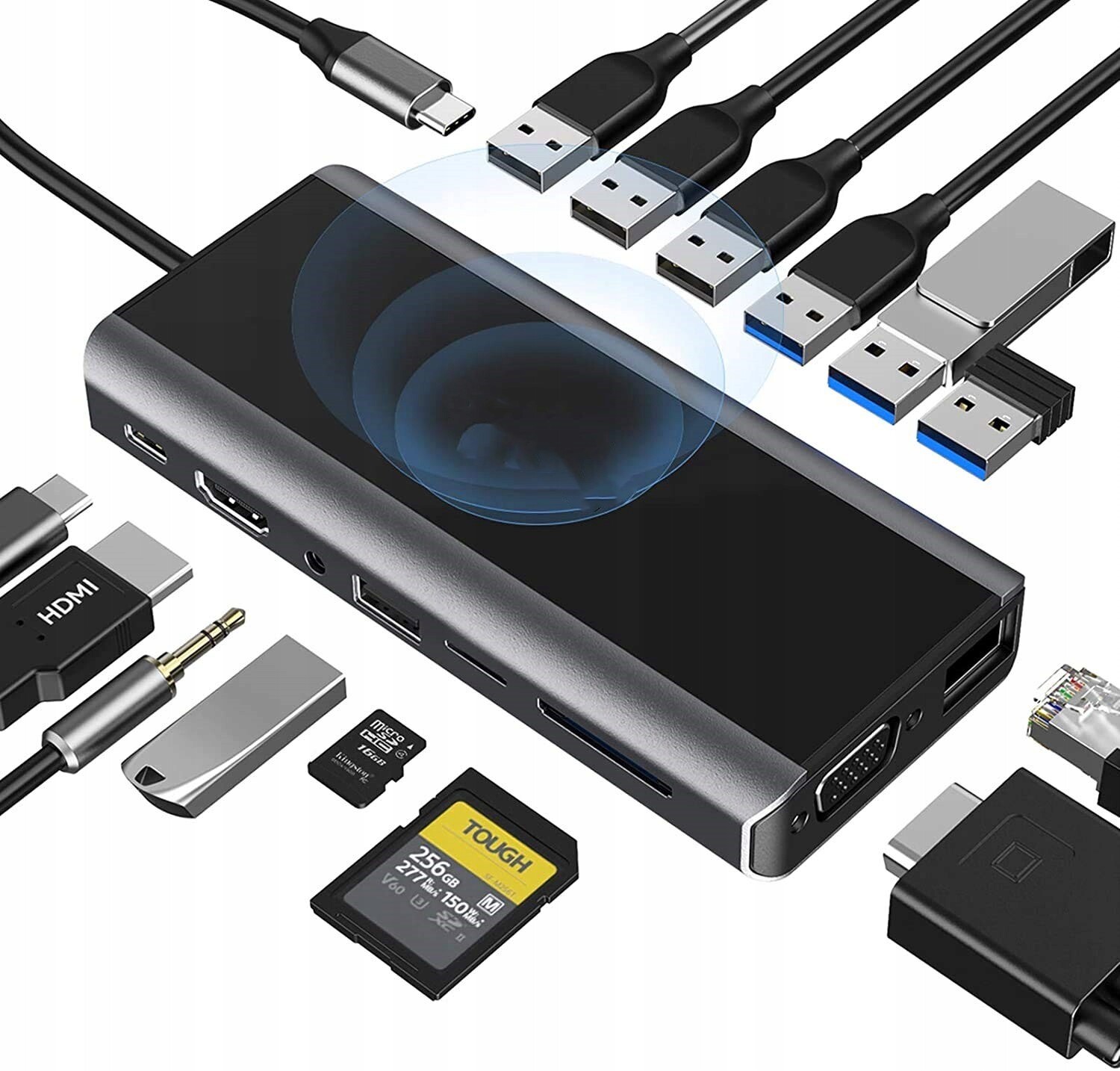 Rozbočovač 15 v 1, víceportový Usb C adaptér Dongle