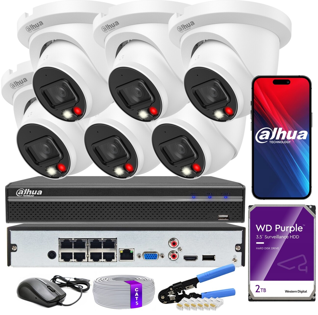 Sada Ip monitorování Dahua 6 kamer 6Mpx 3K IPC-HDW2649TM-S-IL 8xPoE 2TB