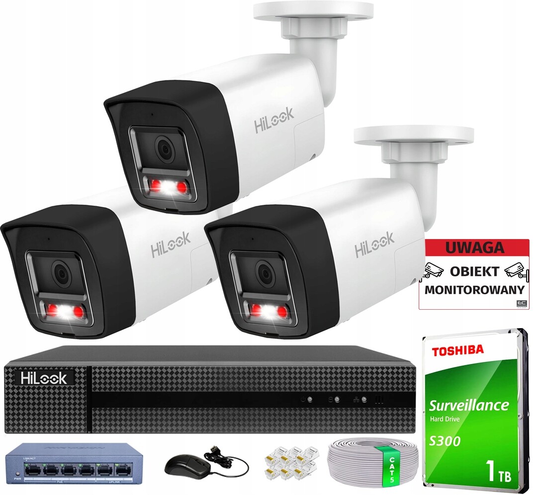 Monitorovací sada 8MPx 3 Kamery 8Mpx HiLook Hybrid Light PoE