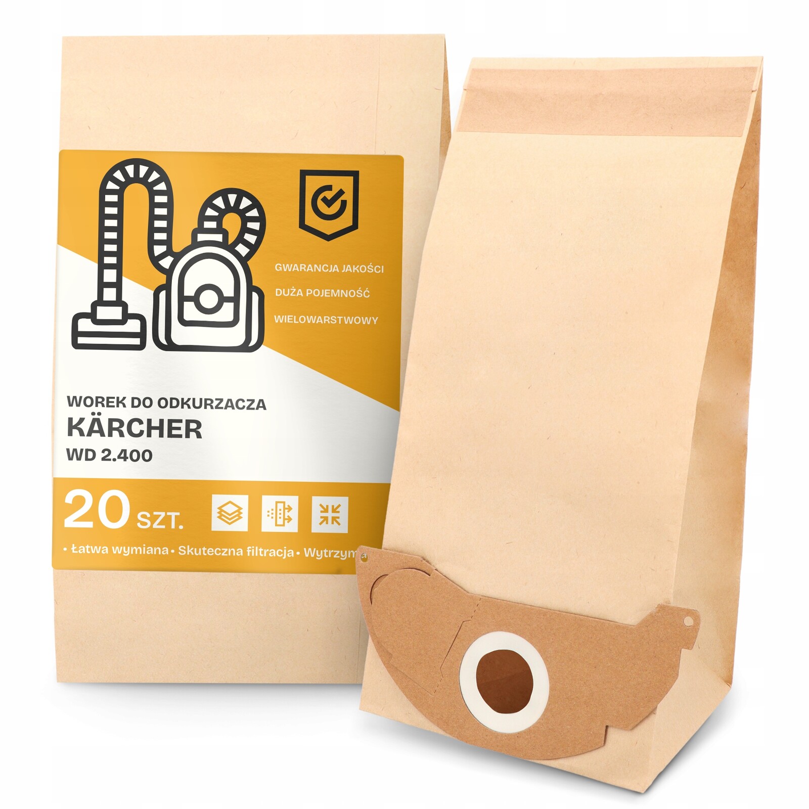 20 x Sáček Do Vysavače Kärcher Wd 2.400 Papírový 2-vrstvový Velký Sáček
