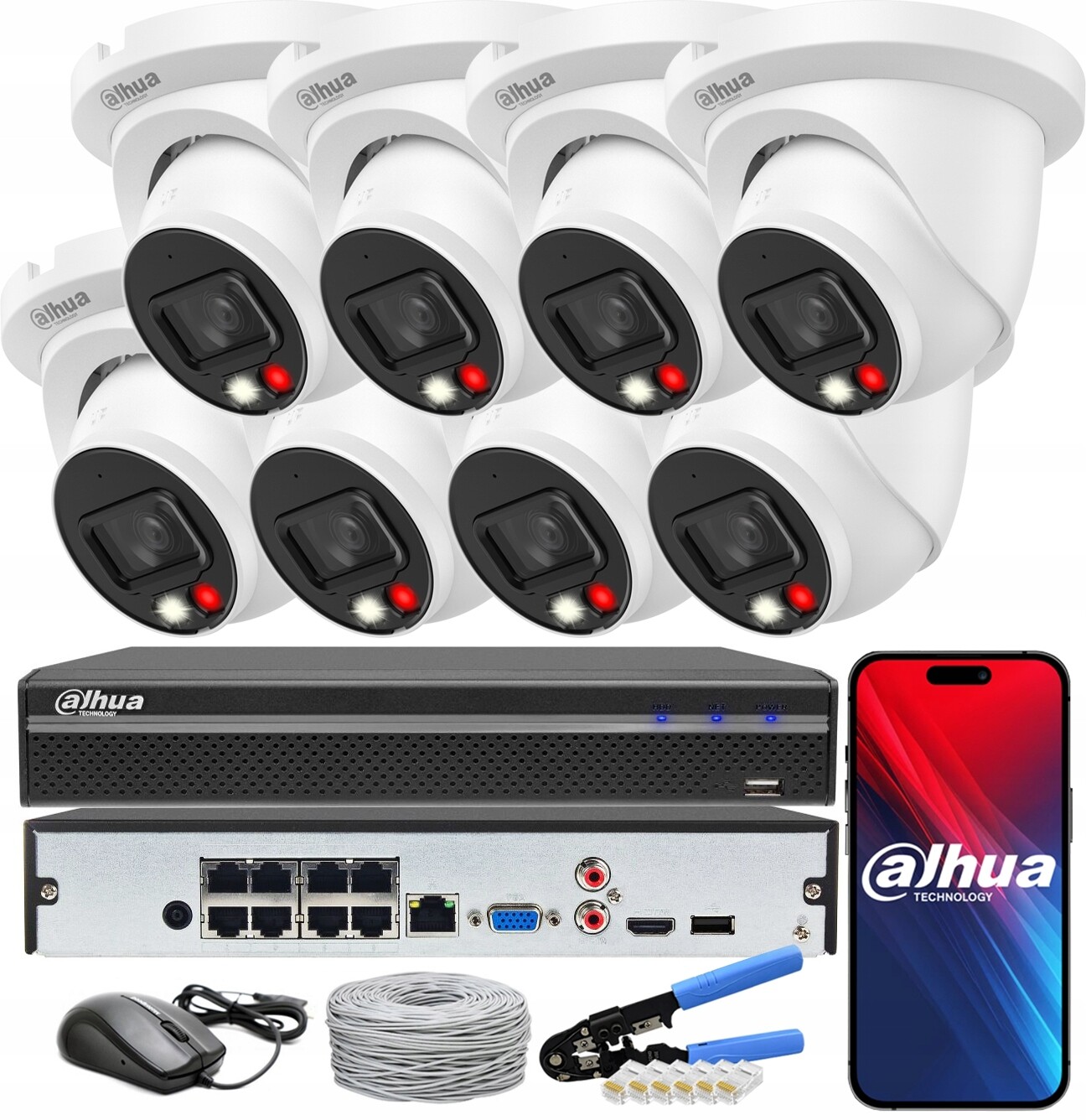 Ip monitorovací sada Dahua 8 kamer 6Mpx 3K IPC-HDW2649TM-S-IL-0280B 8xPoE