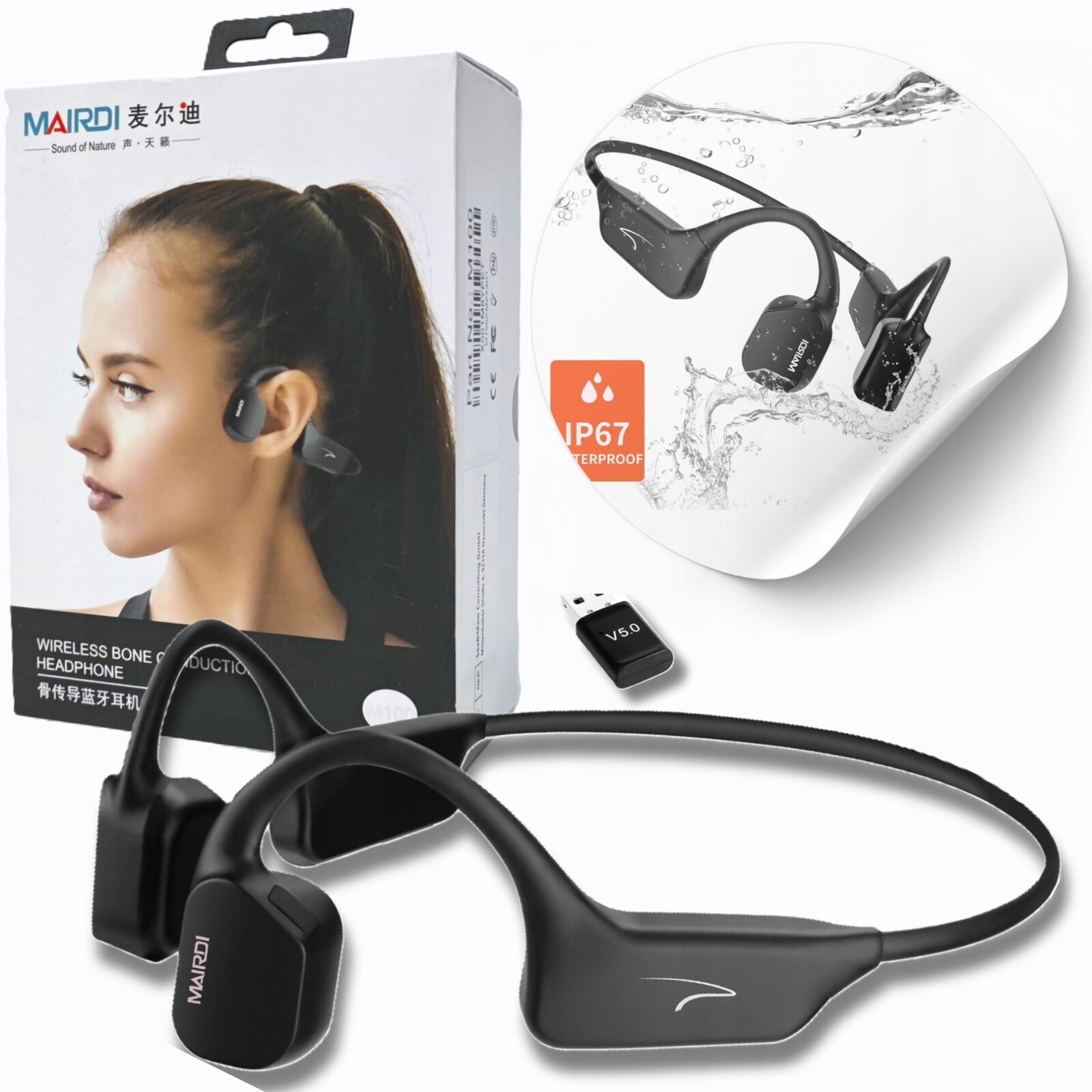 Bezdrátová sluchátka s kostním vedením a mikrofonem Mairdi M100