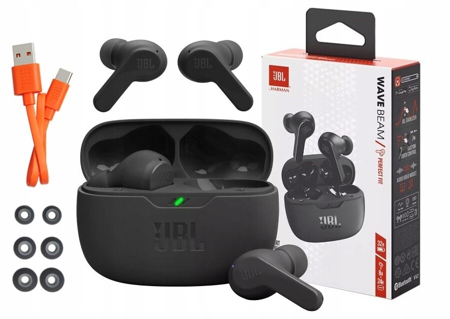 Bezdrátové Kanálové Sluchátka Jbl Wave Beam Černé Bass Bluetooth