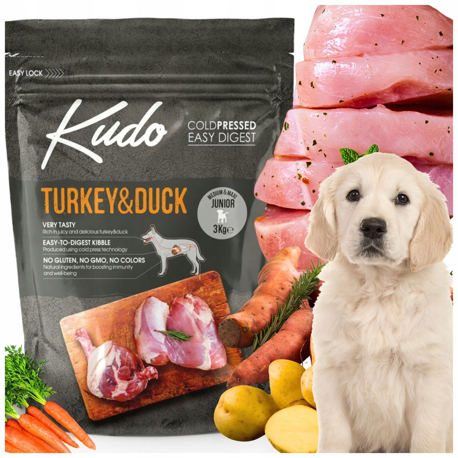 Kudo Krmivo Suché Pro Psa 3 Kg Medium Maxi Junior Cold Press Krůta Kachna