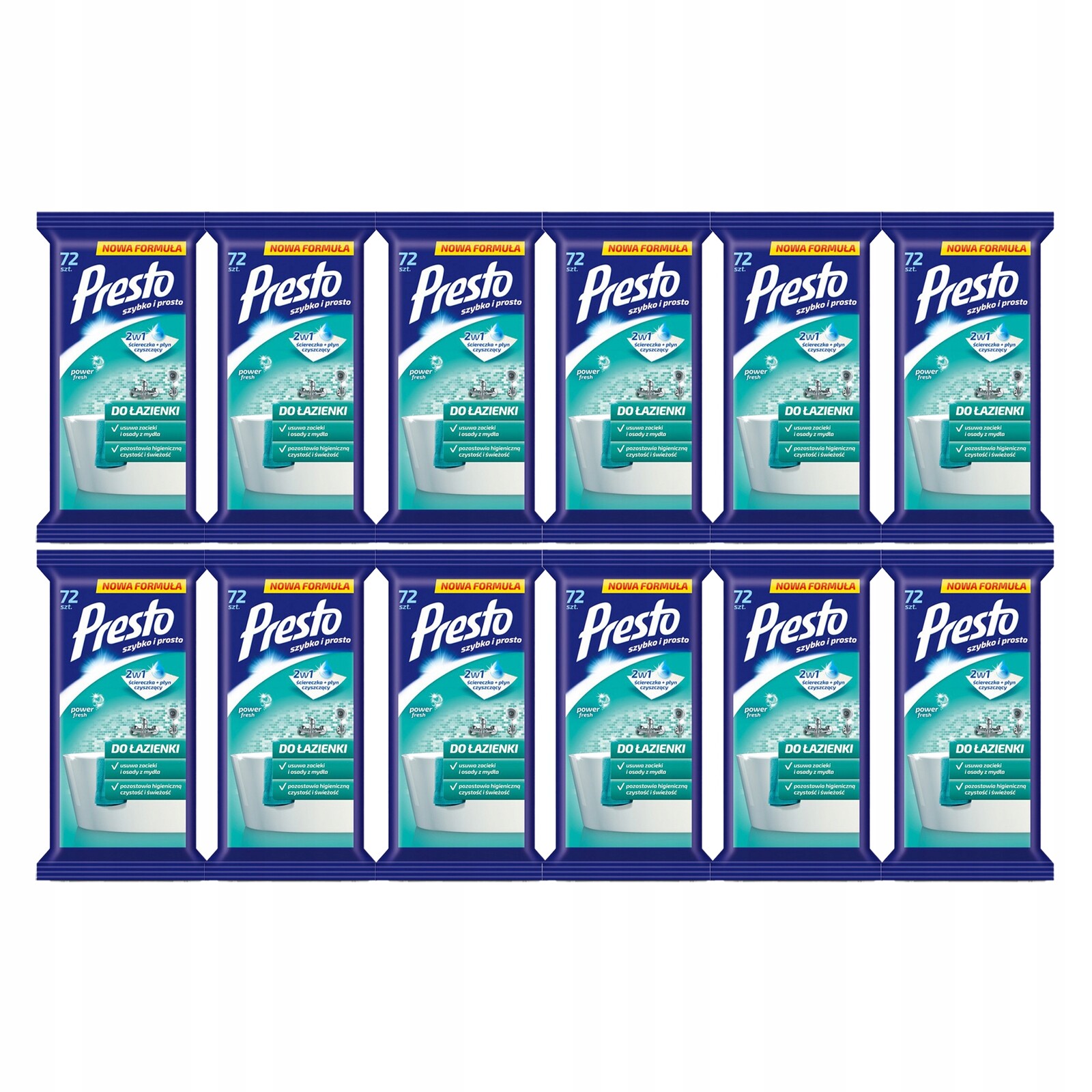 Čisticí mokré utěrky do koupelny Presto 2v1 12 kusů