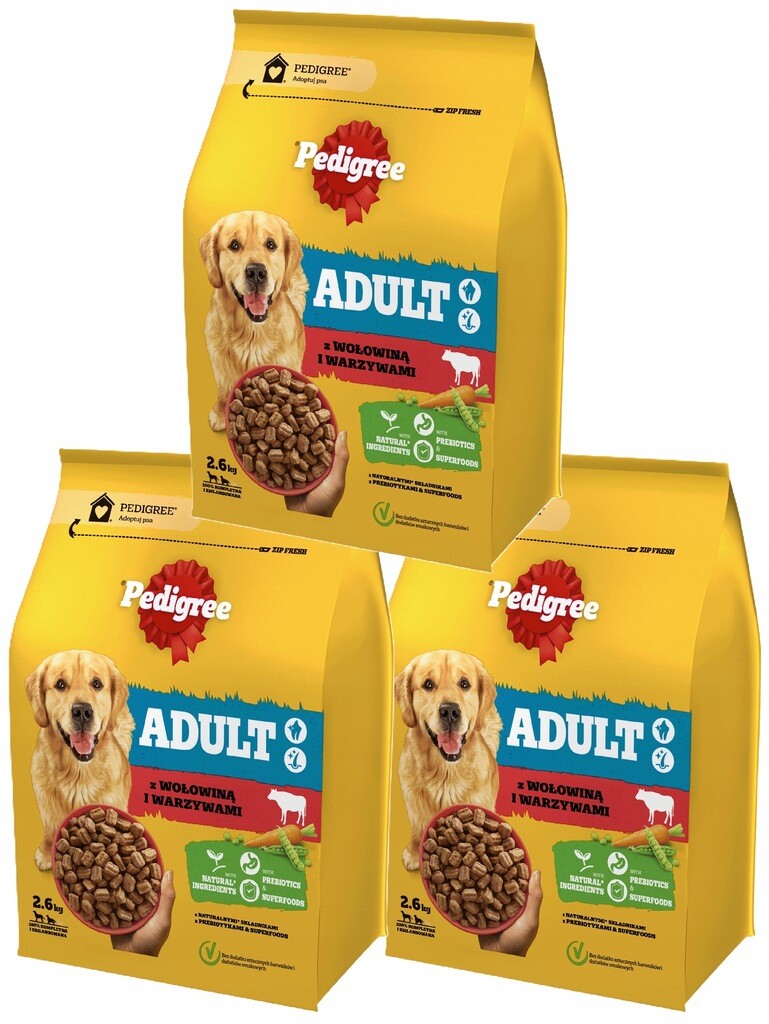 Suché krmivo Pedigree Adult hovězí maso se zeleninou 3x2,6 kg