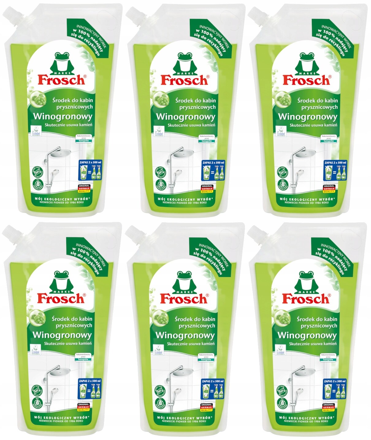 8 x Frosch Ekologický hroznový přípravek do sprchových koutů Náhradní náplň 1000 ml