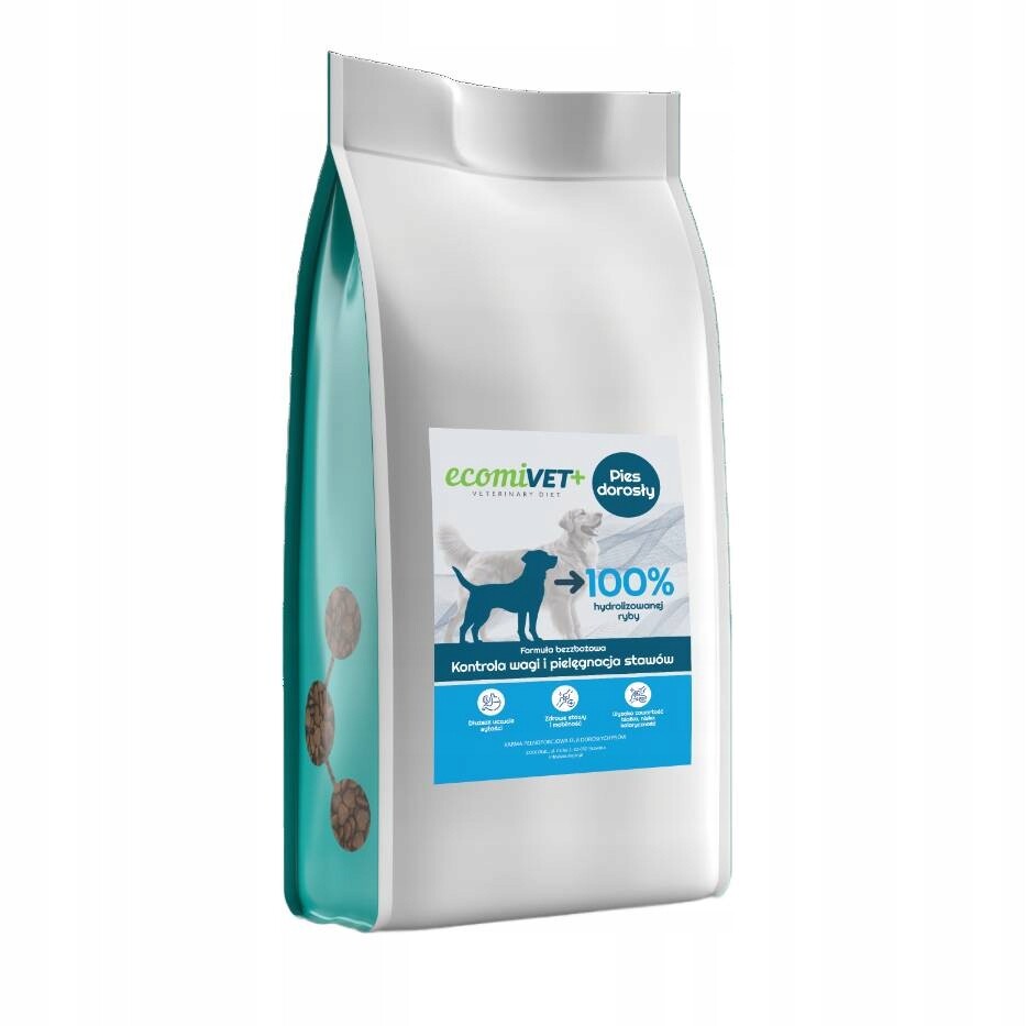 ecomiVET+ Low Fat Váha Klouby 10 kg dieta pro psa 100% hydrolyzát Bílá Ryba