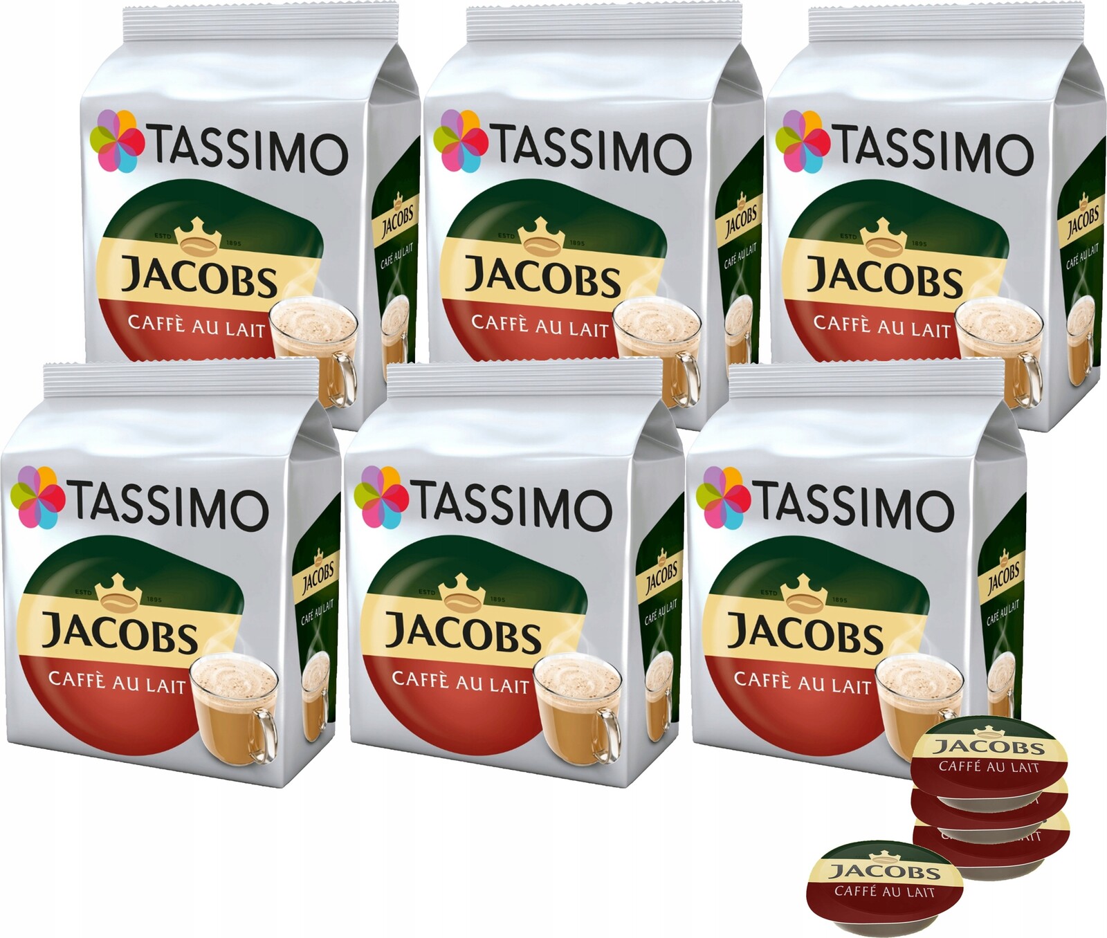 Kapsle pro Tassimo Jacobs Cafe au Lait 6 x 16 ks 5+1 Bonus.