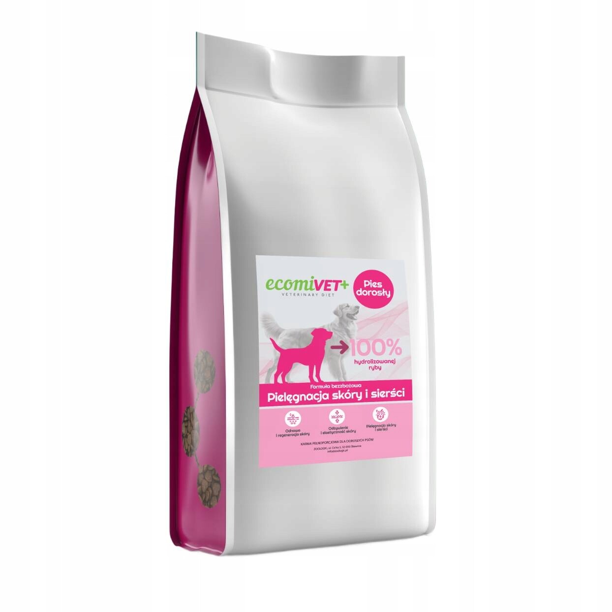 ecomiVET+ Hypoallergenní kůže srst 10 kg 100% hydrolyzát Losos Bílá Ryba