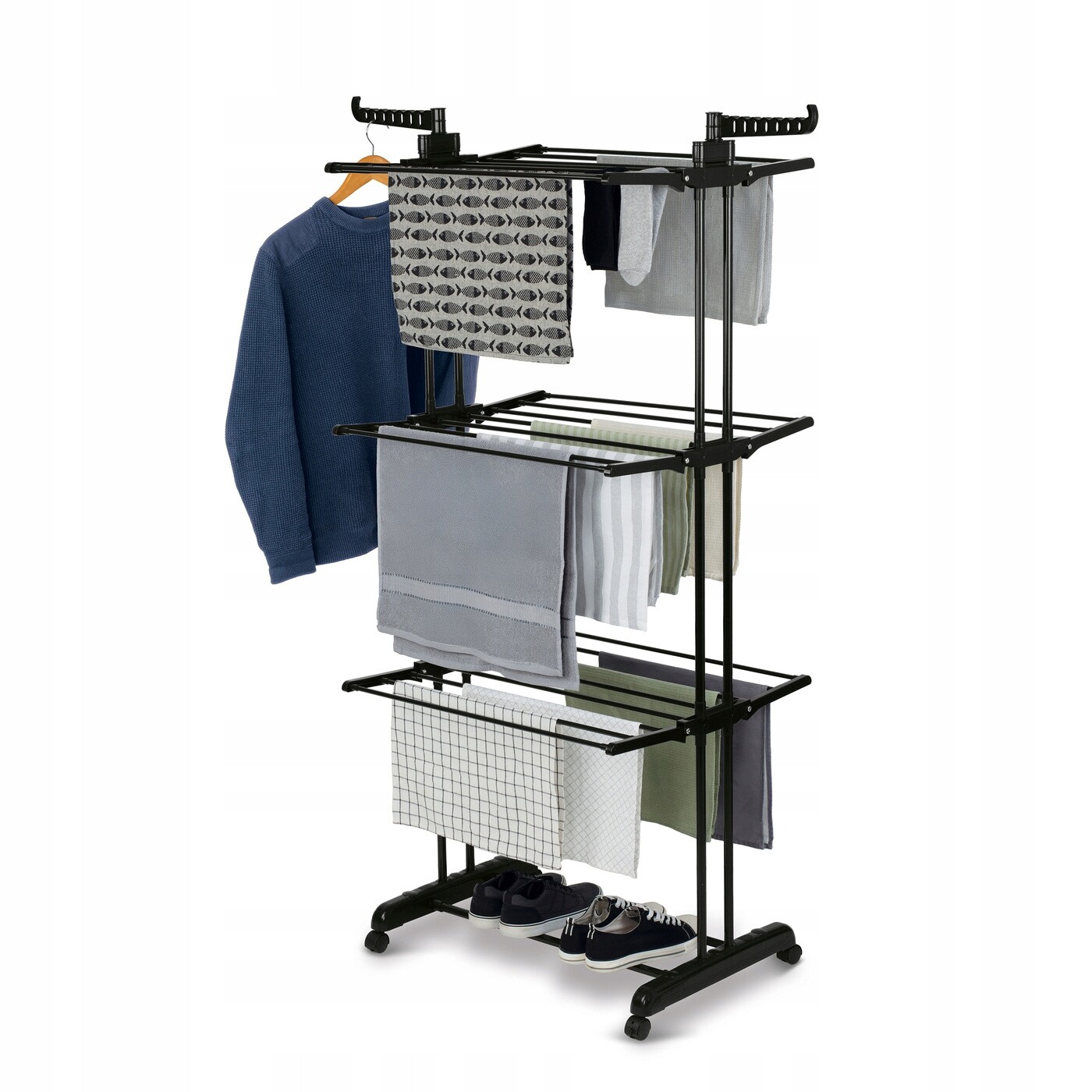 Sušák na Prádlo Vertikální Stojící Kolečka Velká Černá Balkonová Konighoffer