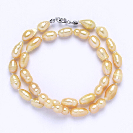 Náhrdelník perly pravé říční,šperky se stříbrným zapínáním, uzlíkované, 7 - 8 mm lososové