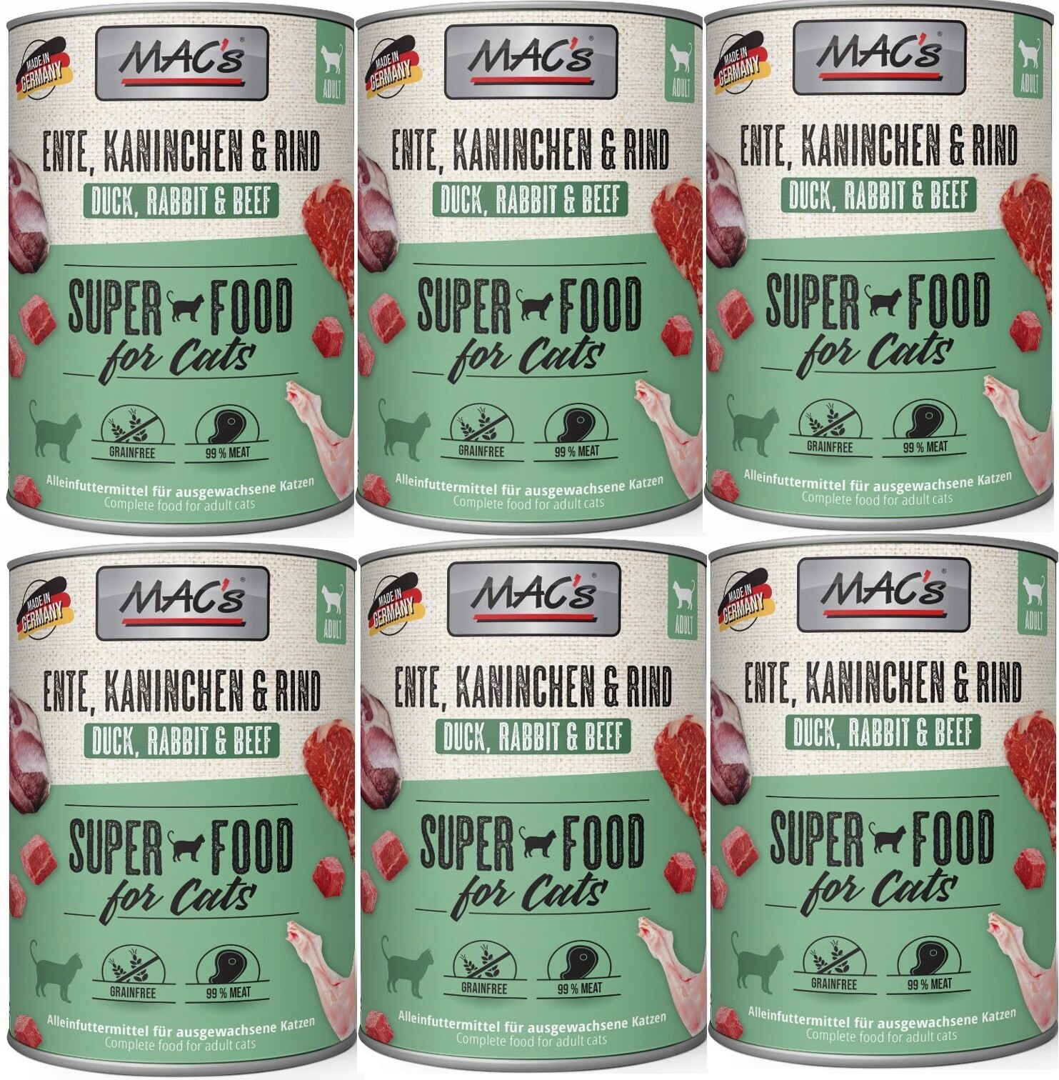 MAC's Cat Adult Plechovka Kachní králík hovězí 6x800g