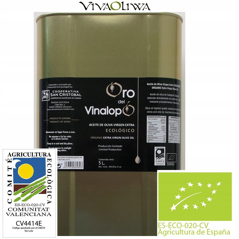 Ekologický extra panenský olivový olej Oro Del Vinalopó kyselost 0,15% 5 l