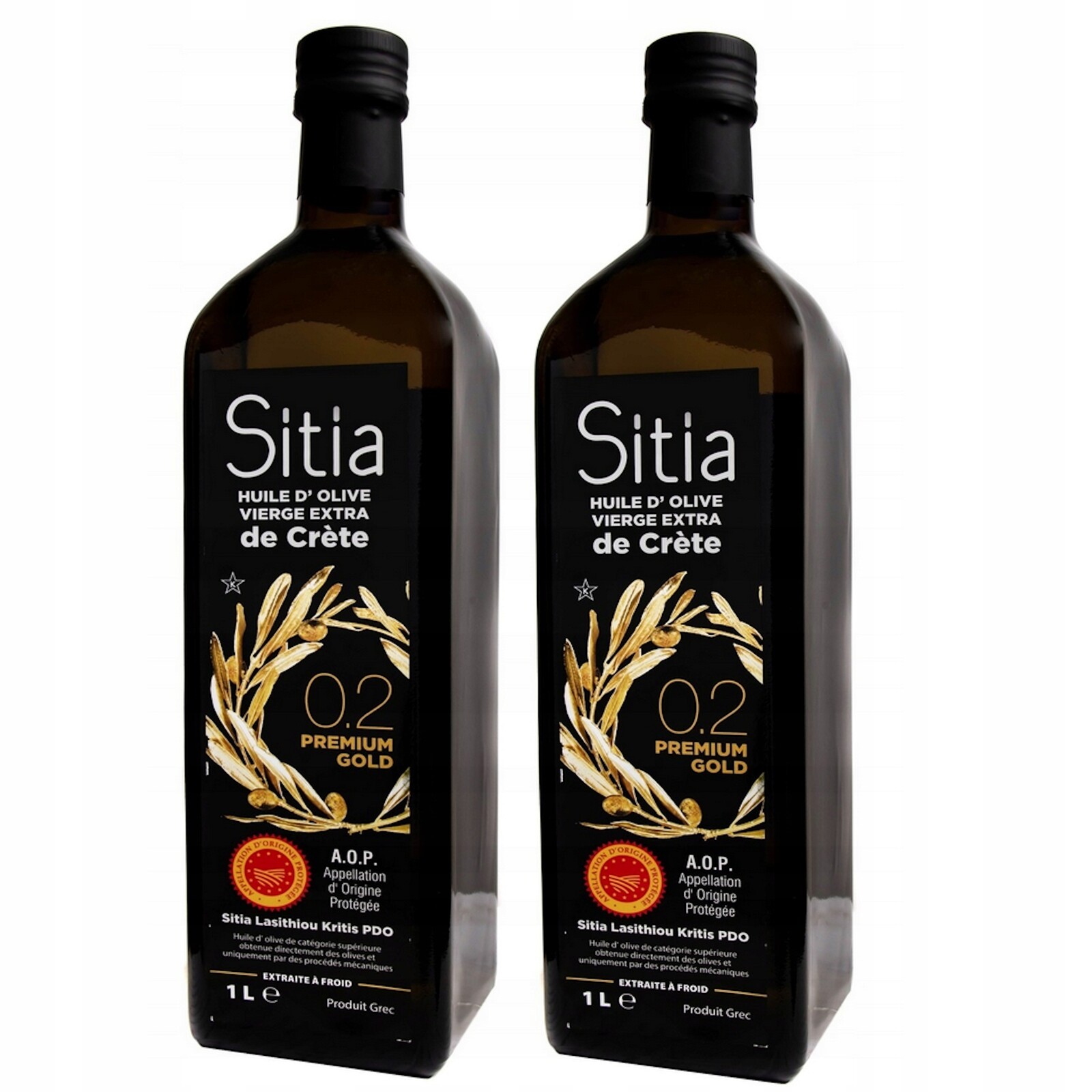 Řecký olivový olej Extra Virgin Sitia 0,2% skleněná láhev 2x1L Sada