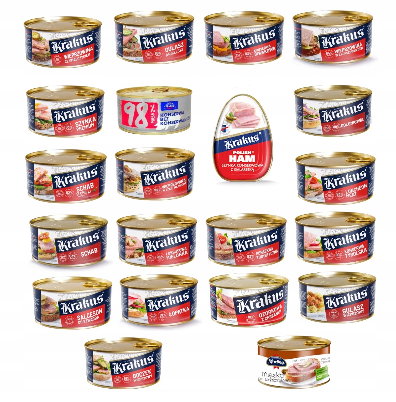 Sada Masových Konzerv Krakus Morliny 21 příchutí