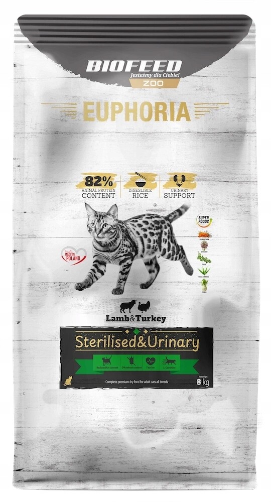 Biofeed Gluten Free Suché krmivo pro kočky po sterilizaci 8 kg Krůta Jehněčí