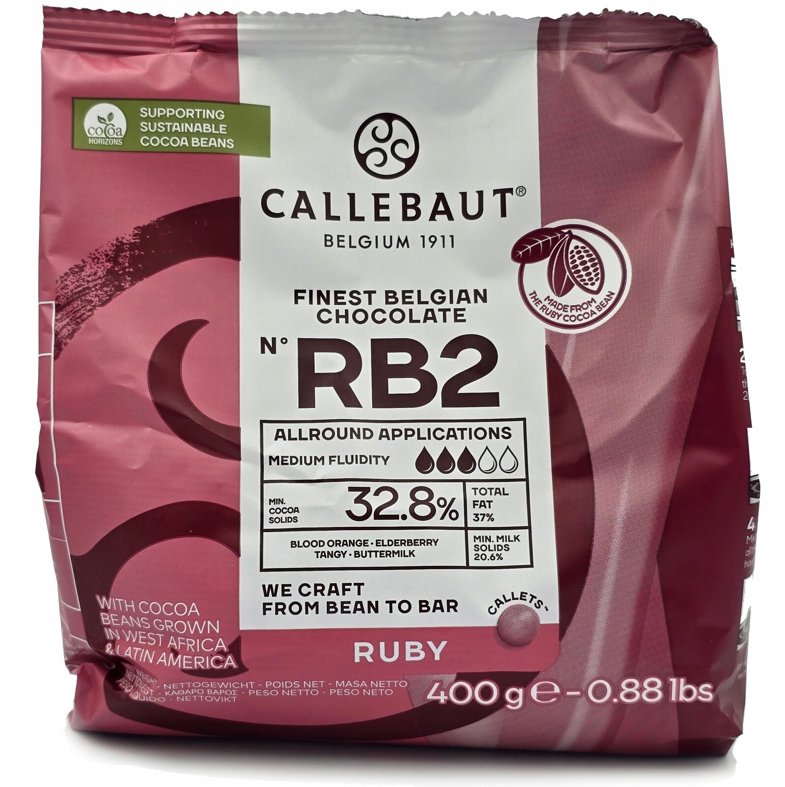 Callebaut Belgická Čokoláda Ruby růžová RB2 v pastilkách 400 g dropsy