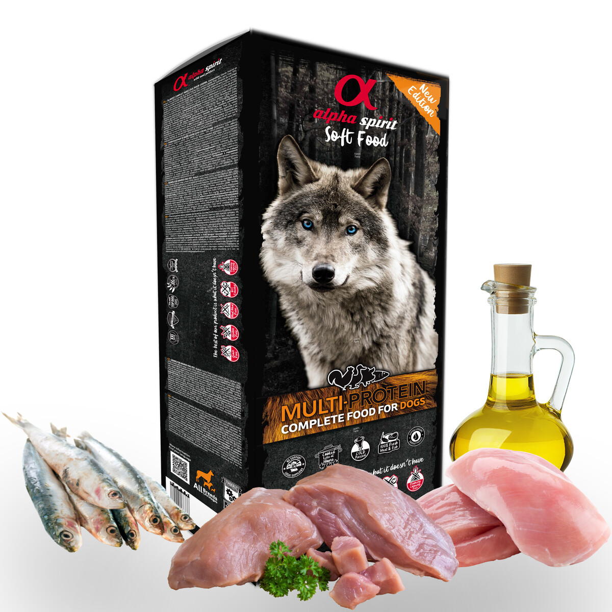 Alpha Spirit Multiprotein 9 kg (45 x 200 g) polovlhké měkké krmivo v táccích