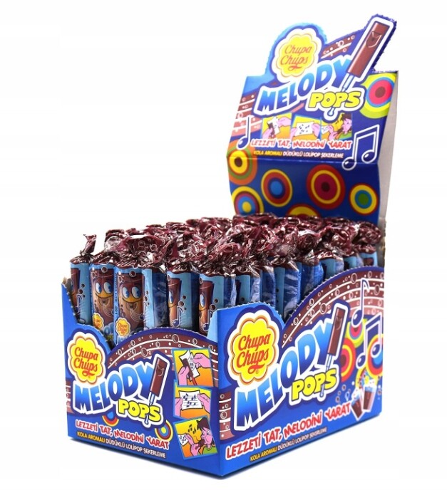 Lízátko s píšťalkou Chupa Chups Melody Pops cola 48 kusů