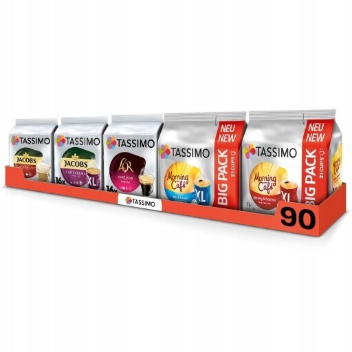 Kapsułki Tassimo mix zestaw kaw czarnych, 5 opakowań, 90szt.