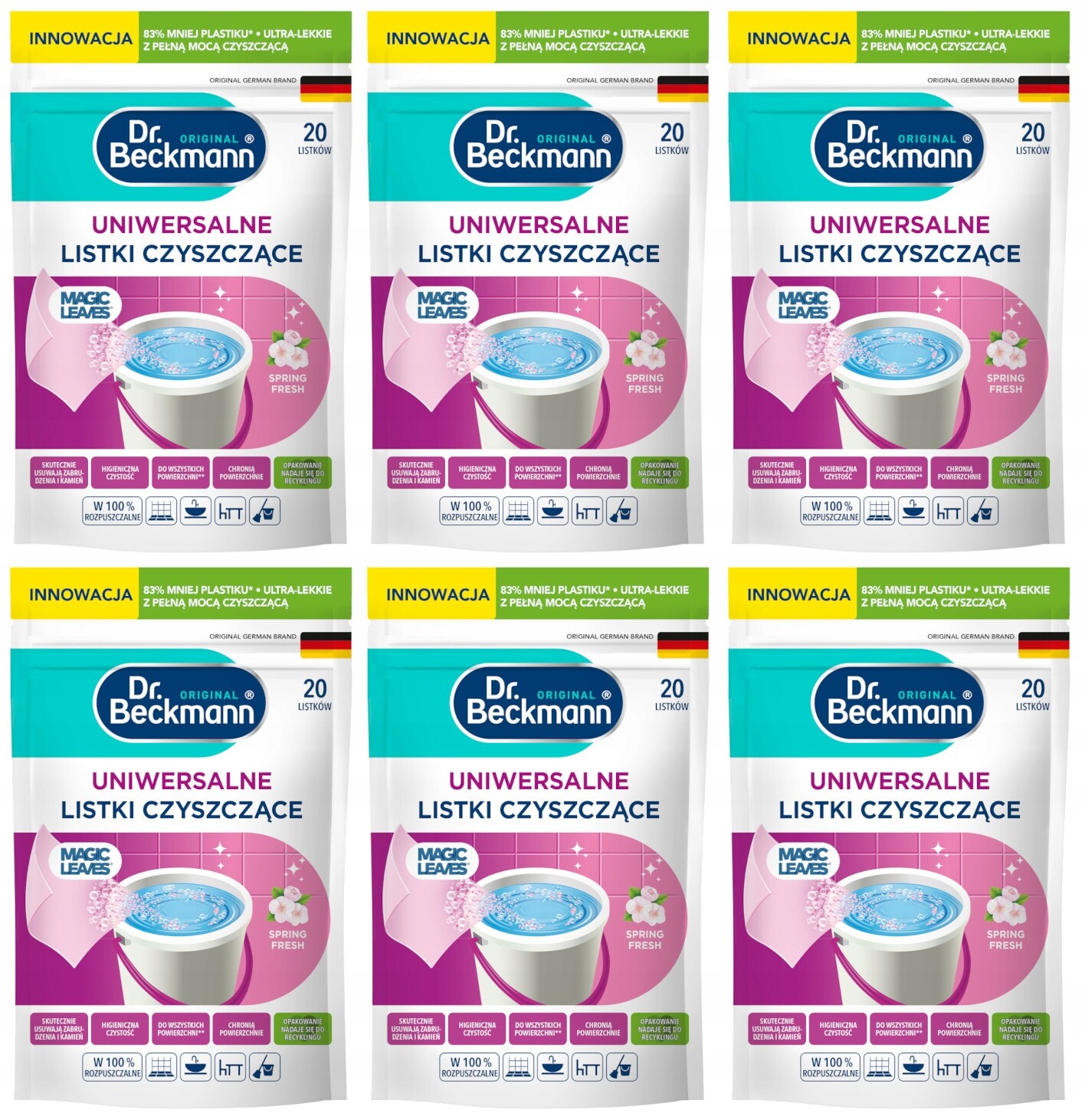 6 x Dr. Beckmann Magic Leaves Čistící listy Univerzální Rozpustné x20