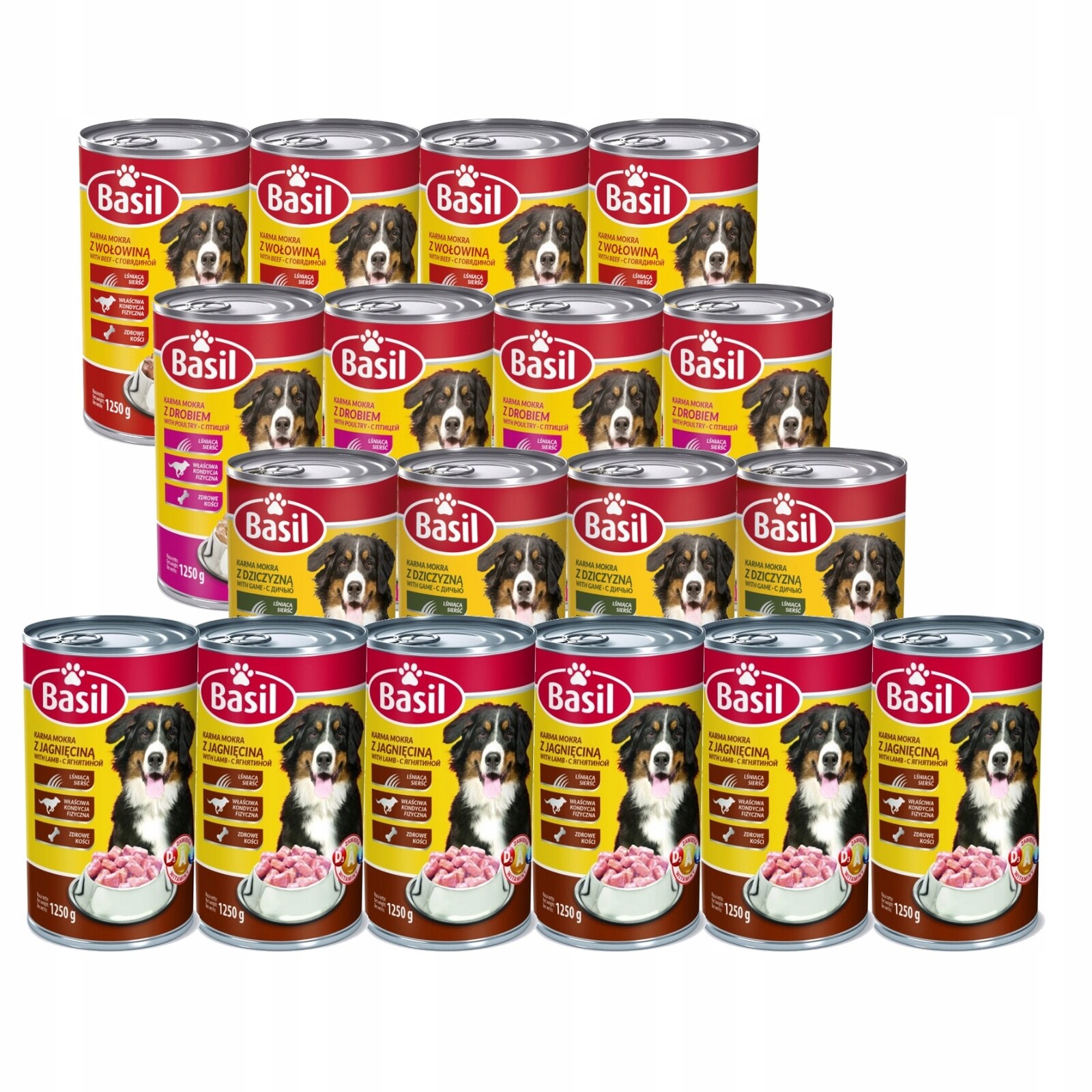 Krmivo mokré pro psy Basil mix chutí v plechovce 18x 1250g