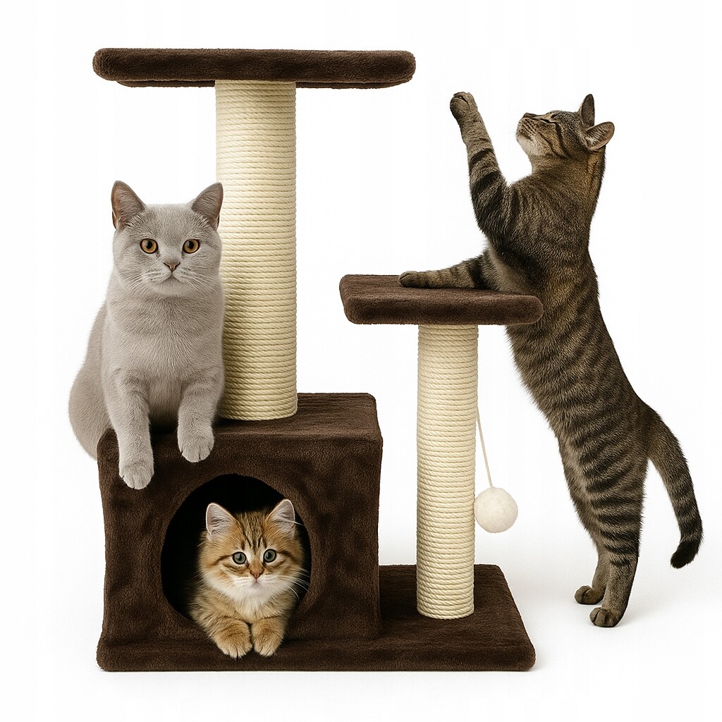 Elmo Škrabadlo pro kočky Domeček 2 úrovně Pevné Stabilní 70 cm Mila