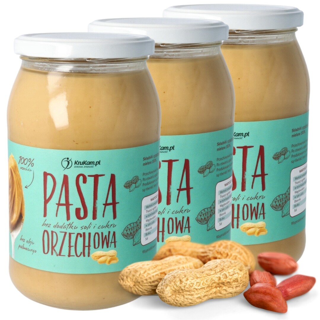 3x Arašídová a arašídová pasta Krukam 900g 100% ořechové ořechy Máslo