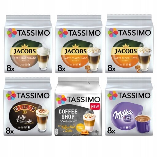 Kapsułki Tassimo zestaw kawy mleczne, czekolada Milka, 5+1 Zdarma!