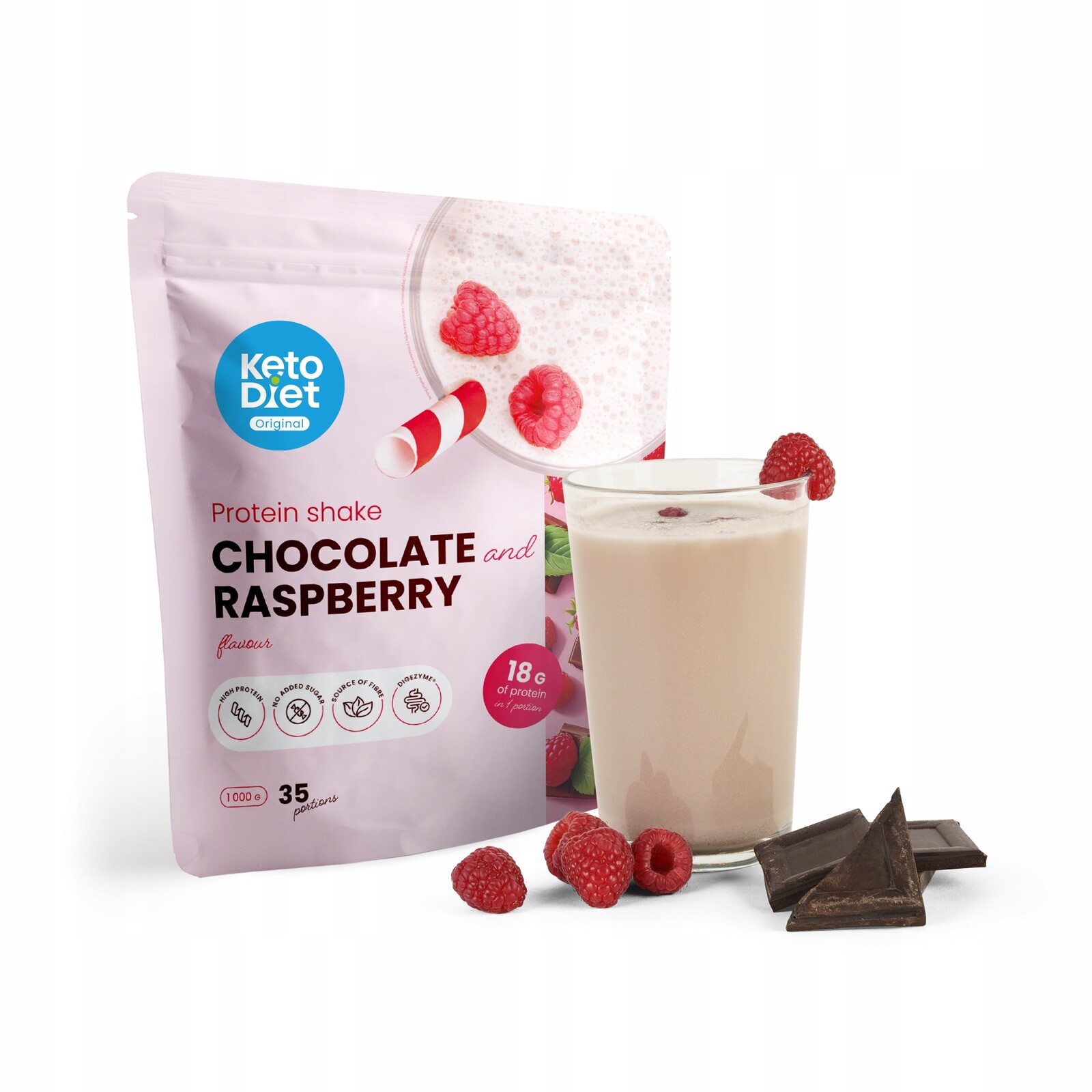 KetoDiet Proteinový nápoj příchuť čokoláda & malina (35 porcí)