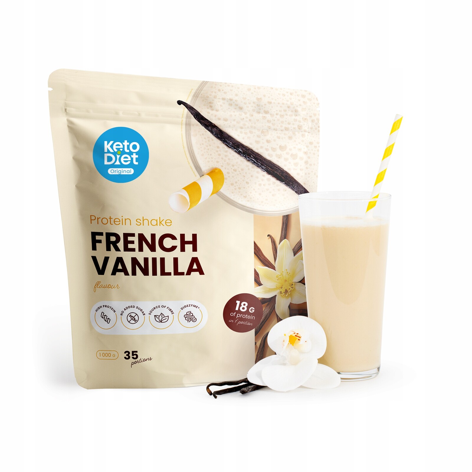 KetoDiet Proteinový nápoj příchuť francouzská vanilka (35 porcí)