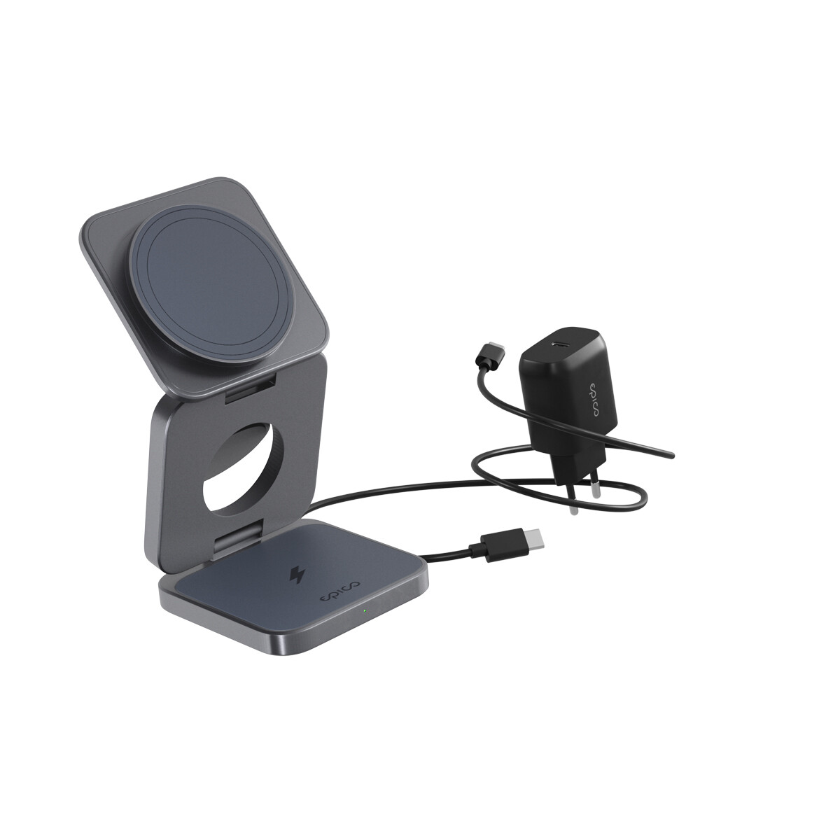 Bezdrátová nabíječka Epico UltraBase 3in1 Fold Mag+ stojánek EF30, šedá