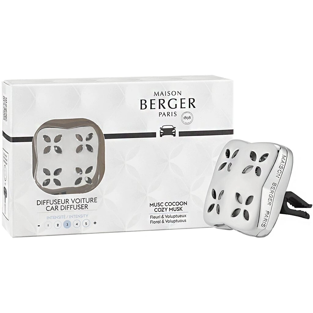 Maison Berger Paris Dárková sada difuzér do auta Cosy Silver + náplň Cozy Musk