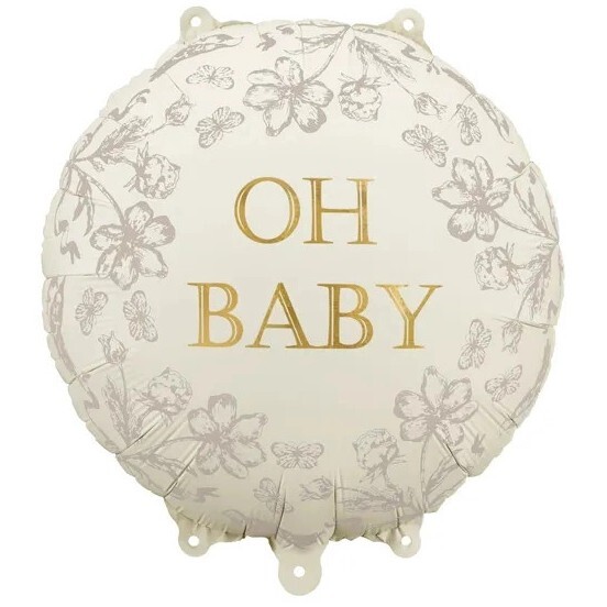 Balónek fóliový Oh Baby běžový s květinami 35x35 cm