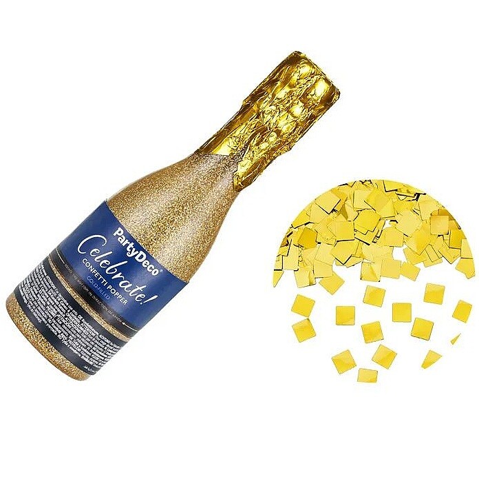 Vystřelovací konfety Šampáňo láhev zlaté 20,5 cm