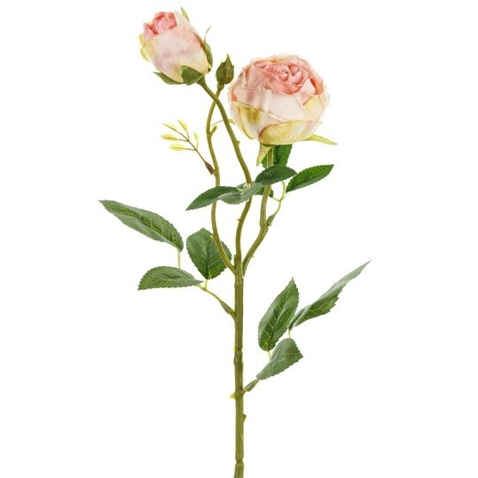 Umělá květina – Růže se dvěma poupaty, 55 cm, světle pudrově růžová