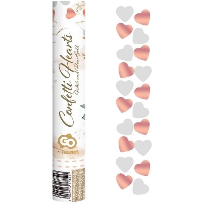 Konfety vystřelovací srdíčka bílé a růžové zlato 30 cm