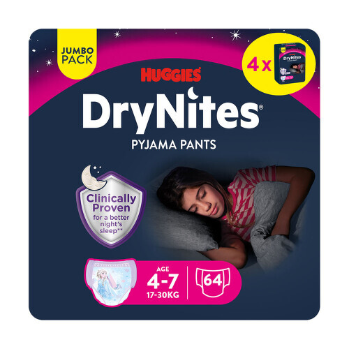DryNites natahovací kalhotky na noc pro dívky JUMBO box 4-7let/17-30kg/4x16ks