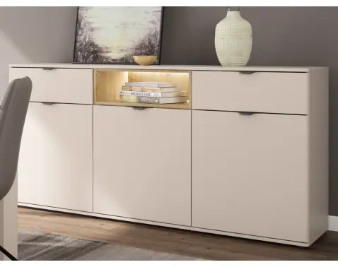 Široká komoda Avola, 180 cm, béžová kašmír/dub cremona