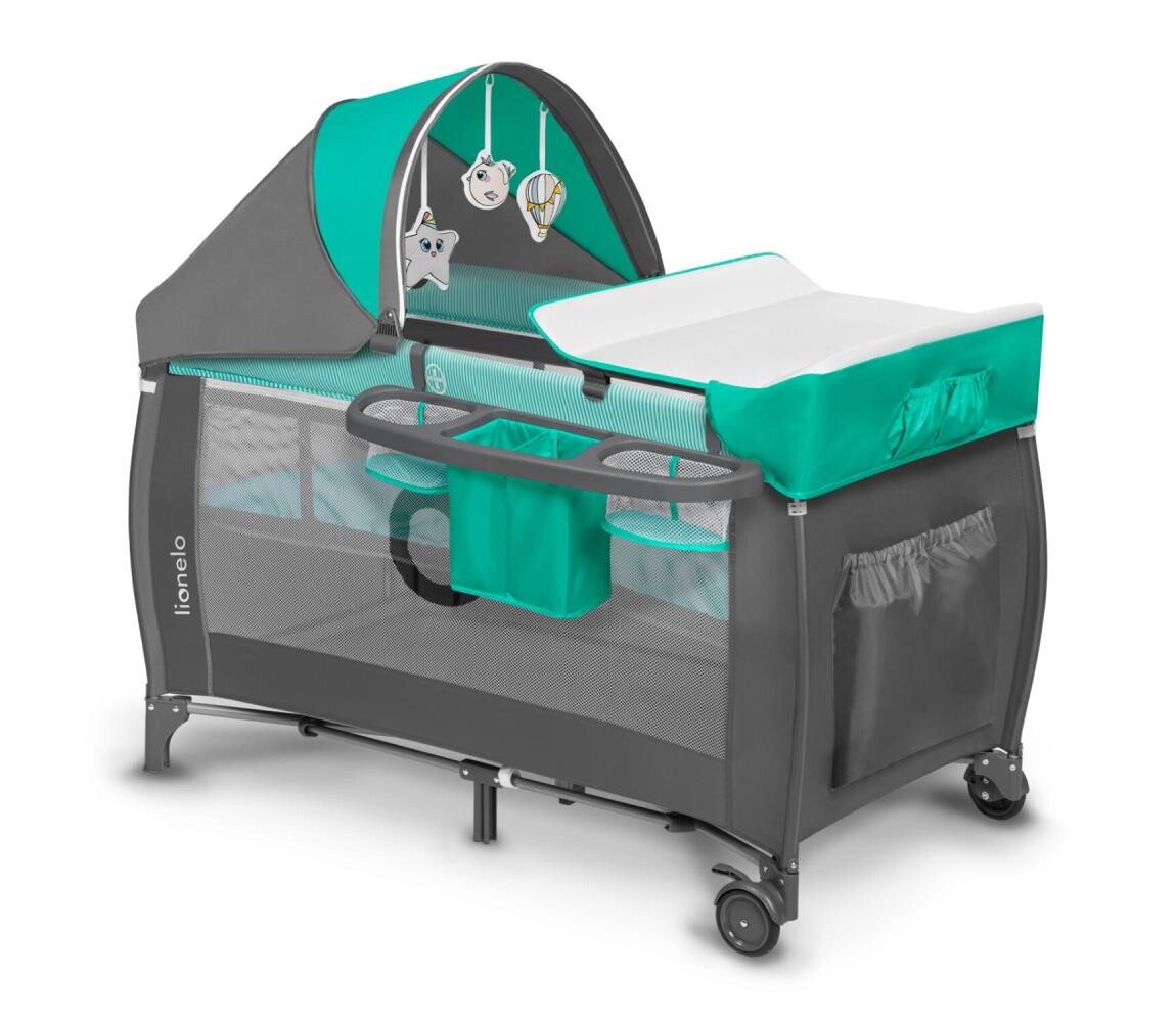 Lionelo Lionelo - Cestovní postýlka SVEN PLUS šedá/tyrkysová