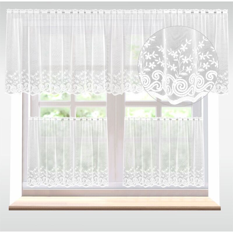 Záclona dreher mira, Bílá pomněnka a vlnka vitrážka metráž, bílá 40 cm