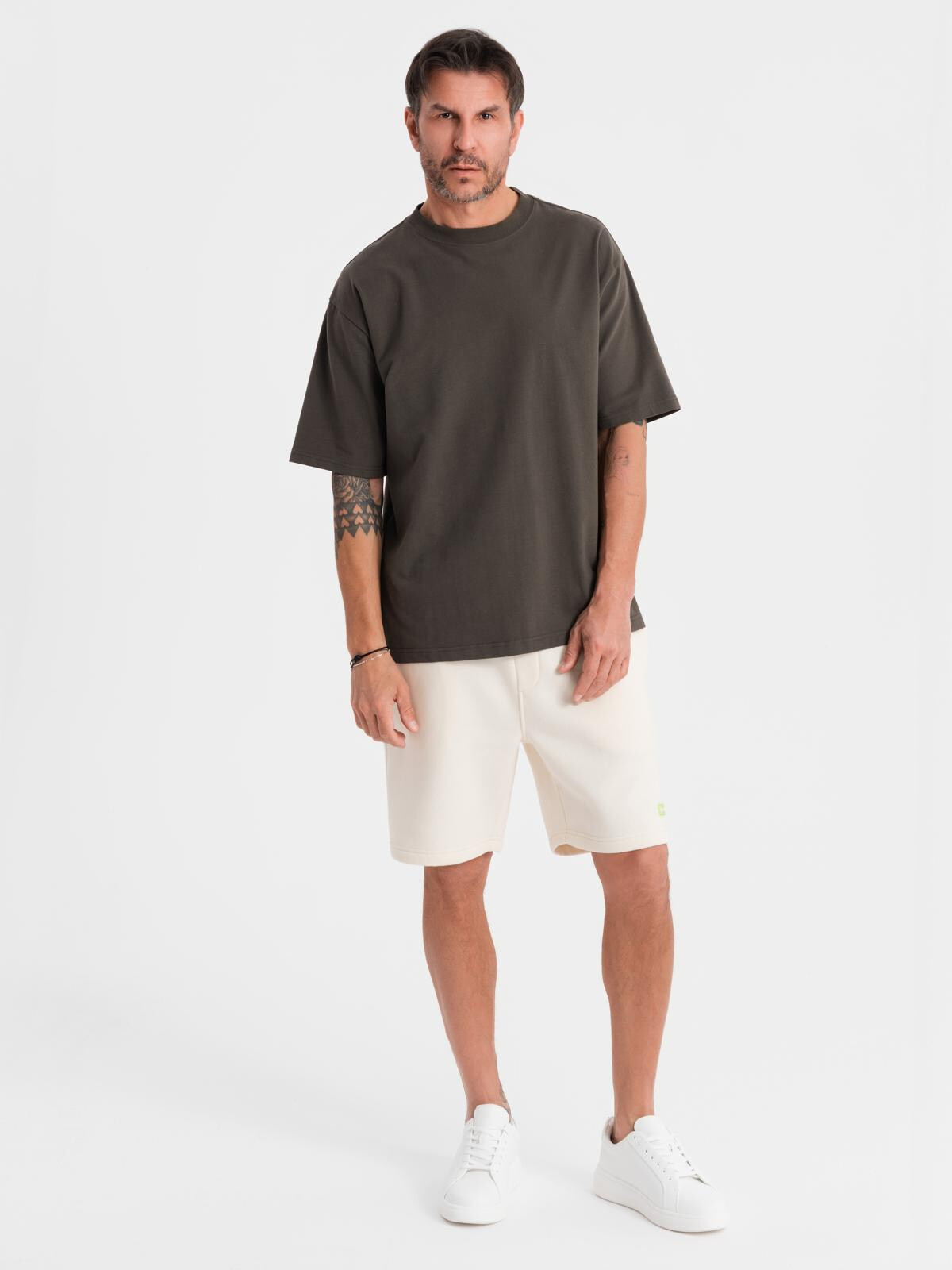 Ombre Unisex sweat shorts with drawstring waist - cream