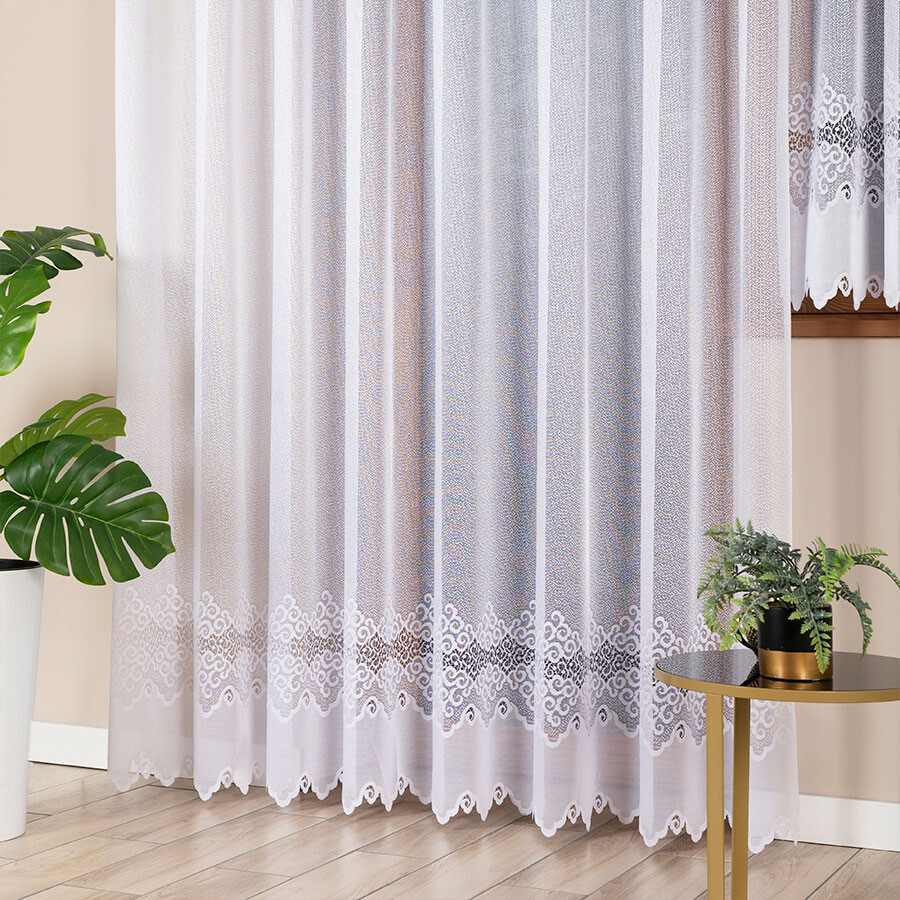 Dekorační vzorovaná záclona na žabky MODESTA LONG bílá 300x250 cm (cena za 1 kus dlouhé záclony) MyBestHome